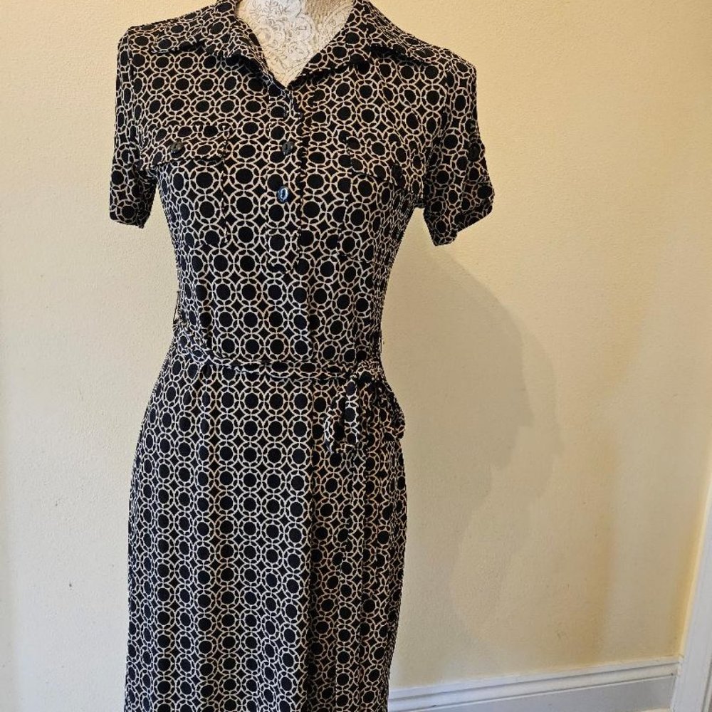 Saint Tropez West - Black and Tan Short Sleeve Sheath Dress size 6 Stretch